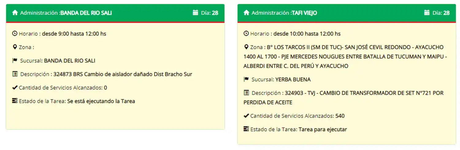 Estos son los cortes de luz programados por EDET para hoy