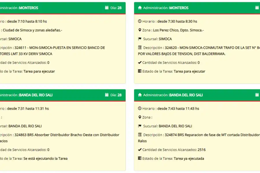 Estos son los cortes de luz programados por EDET para hoy