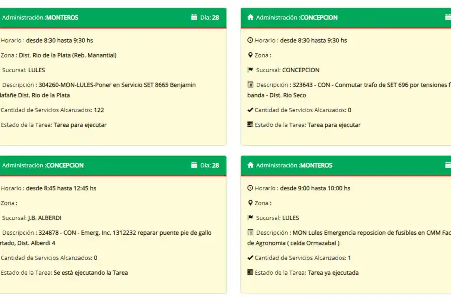 Estos son los cortes de luz programados por EDET para hoy