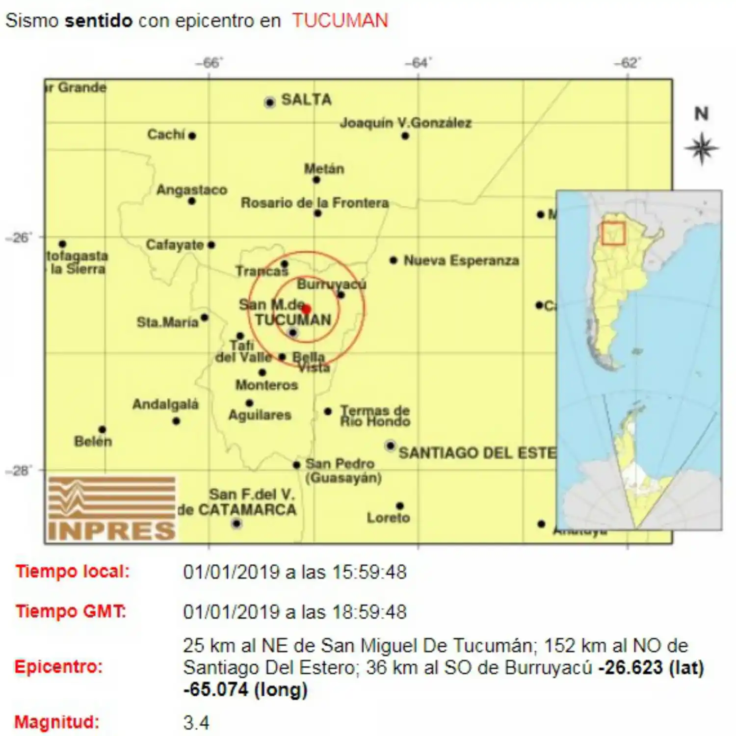 Un temblor sacudió Tucumán en el inicio de 2019
