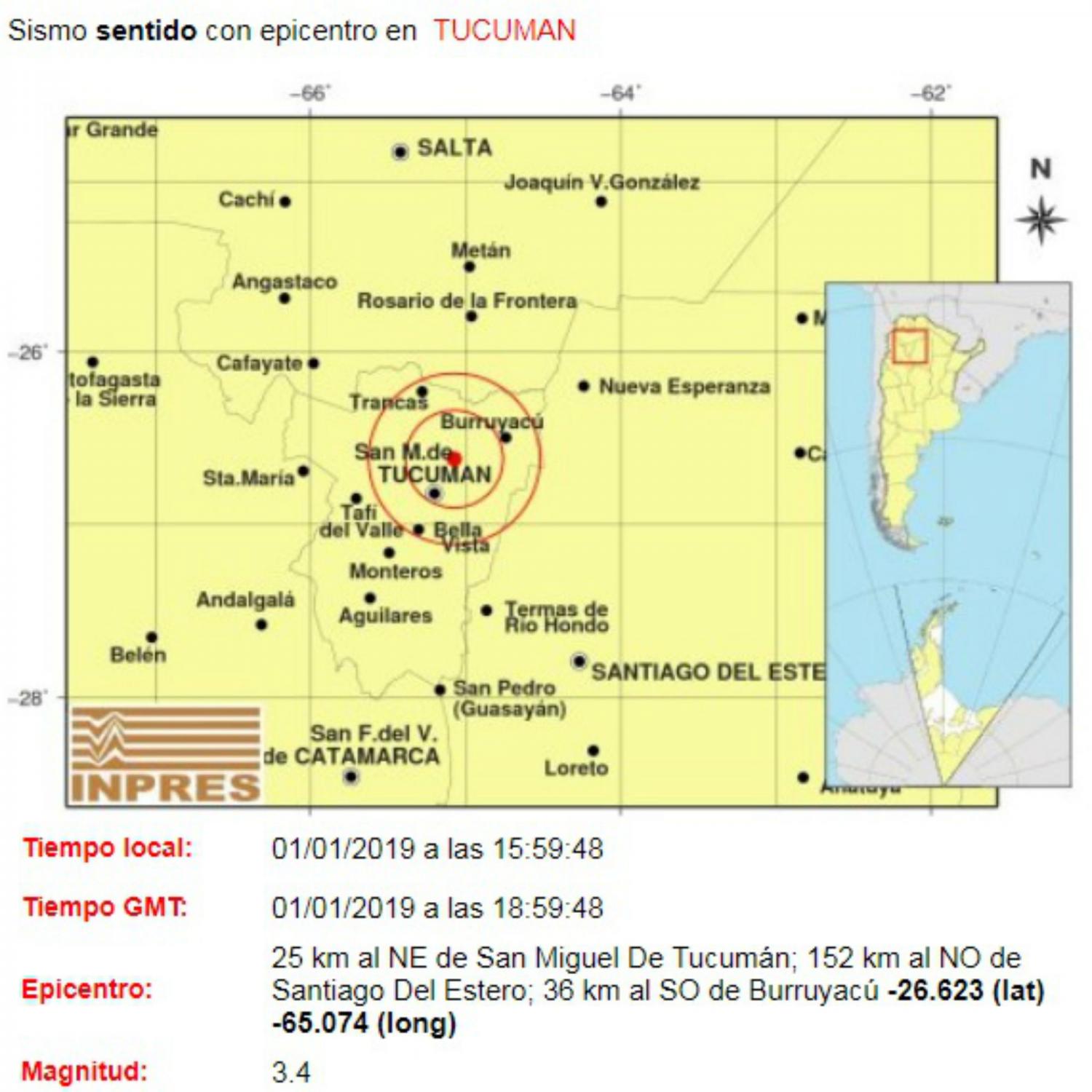 Un temblor sacudió Tucumán en el inicio de 2019