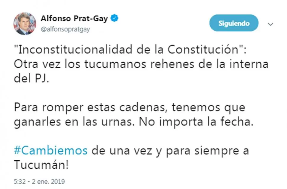  EN LAS REDES. Prat Gay reclamó la incostitucionalidad desde su cuenta en Twitter.