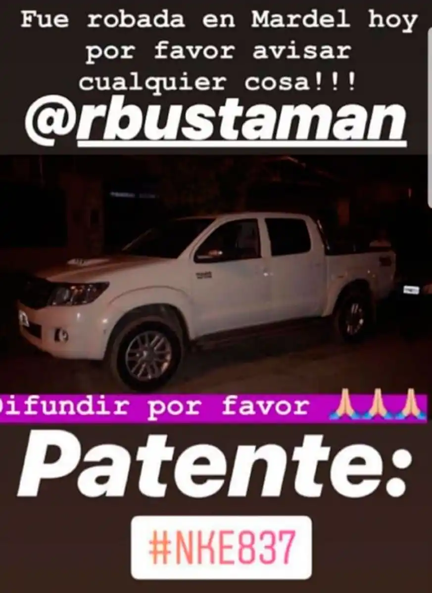 CAMIONETA ROBADA. Pertenece a un tucumano que está de vacaciones en Mar del Plata.
