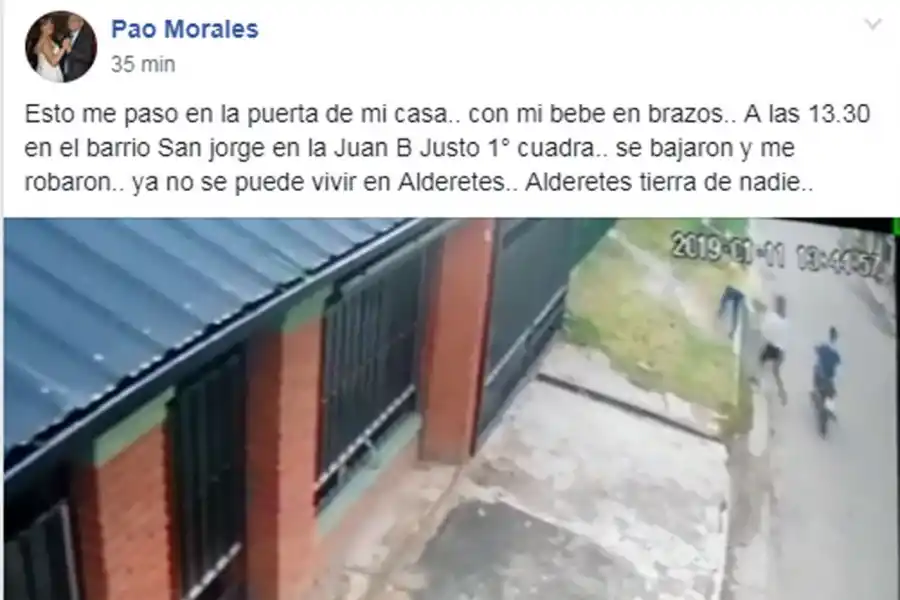 La publicación de la víctima en su cuenta de Facebook. 