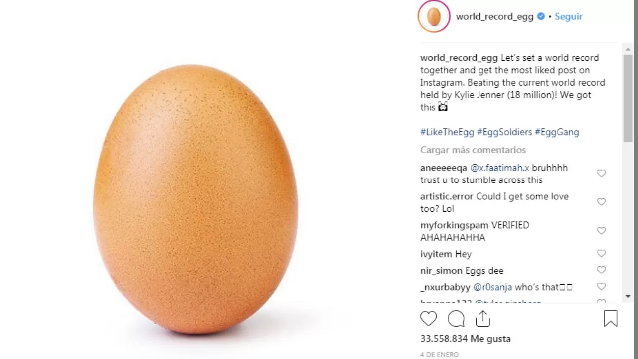 La foto de un huevo batió récord de likes en Instagram