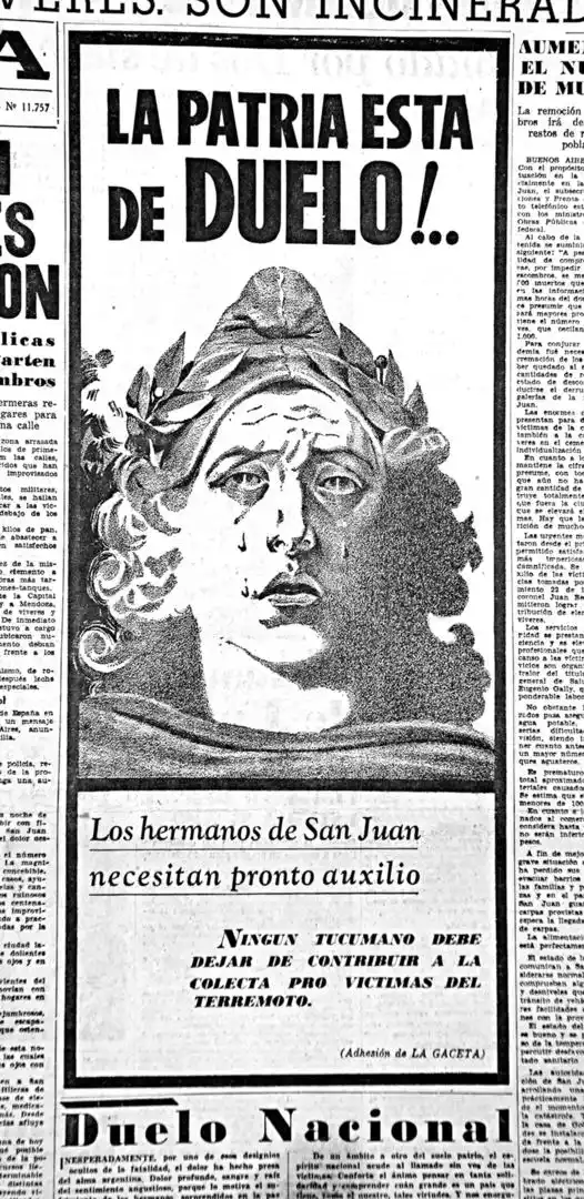 COLECTA. La imagen servía para mostrar el dolor por la tragedia y la necesidad del aporte de todos para ayudar a San Juan. 