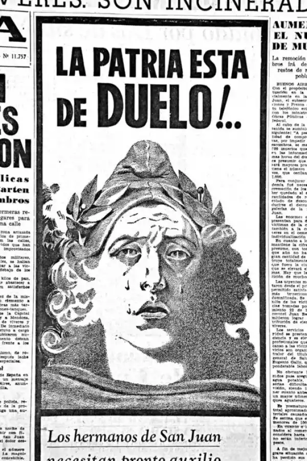 COLECTA. La imagen servía para mostrar el dolor por la tragedia y la necesidad del aporte de todos para ayudar a San Juan. 