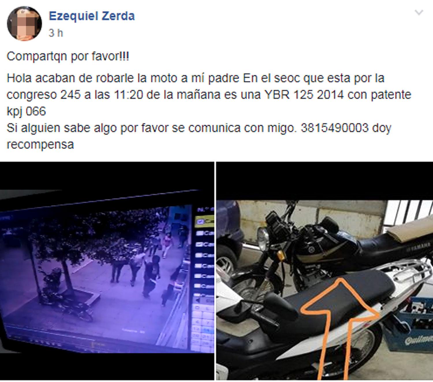 Video: así robaron una moto que estaba estacionada en una vereda de barrio Sur