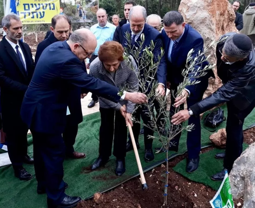 EN ISRAEL. Sara Garfunkel planta un árbol en homenaje a su hijo. embajada argentina en israel 
