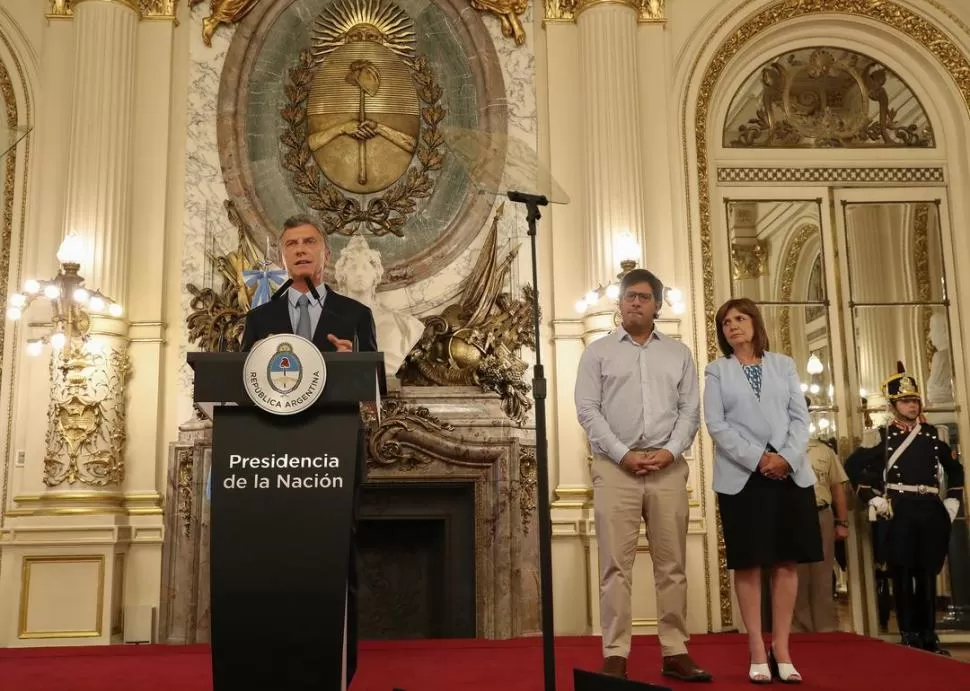 ANUNCIO EN EL SALON BLANCO. El presidente Macri resaltó la intención de recuperar los bienes de la corrupción y del narcotráfico. telam 