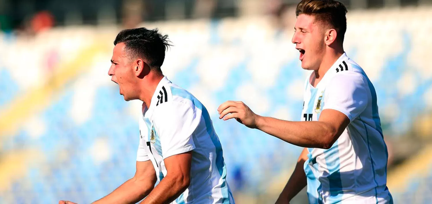 FESTEJO DE GOL. La Selección Argentina Sub 20 jugará el mundial de Polonia.