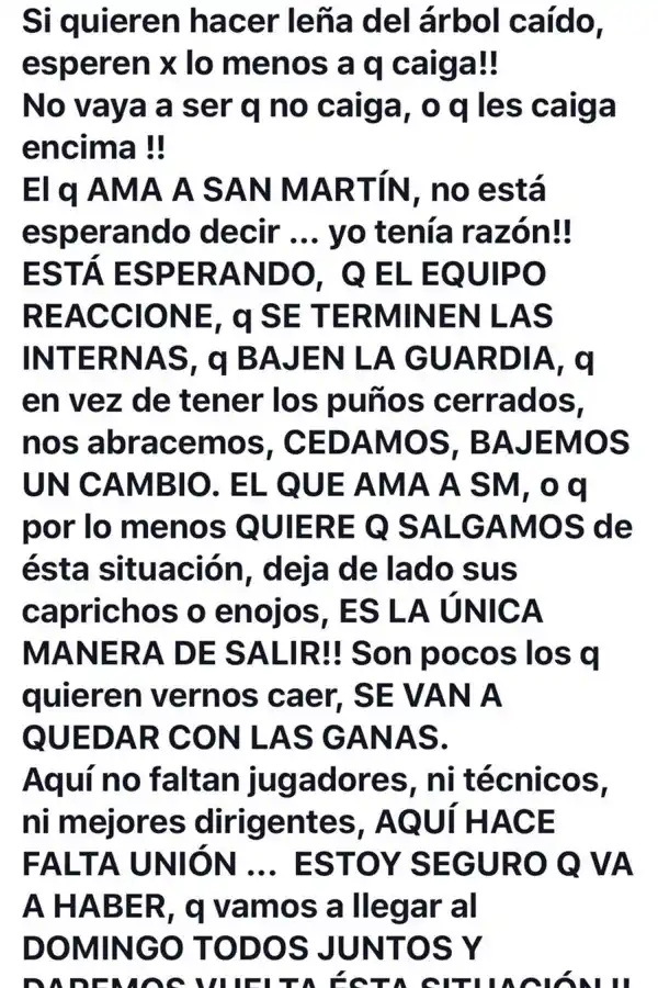 ANÓNIMO. El mensaje viral que circula en las redes sociales.