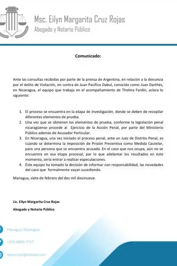 COMUNICADO. La abogado de Fardin explicó porqué el actor no va ser encerrado.