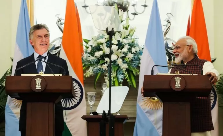 El primer ministro de la India, Narendra Modi, y Mauricio Macri durante sus declaraciones en conjunto. 
