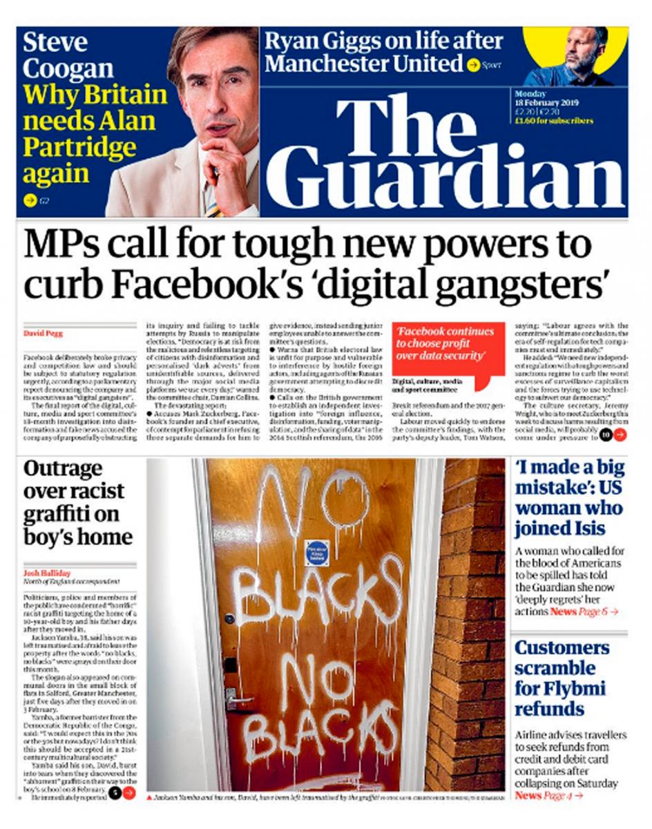 EL DIARIO. The Guardian es un diario inglés muy reconocido que publicó en su tapa la nota del comité que acusó a facebook.