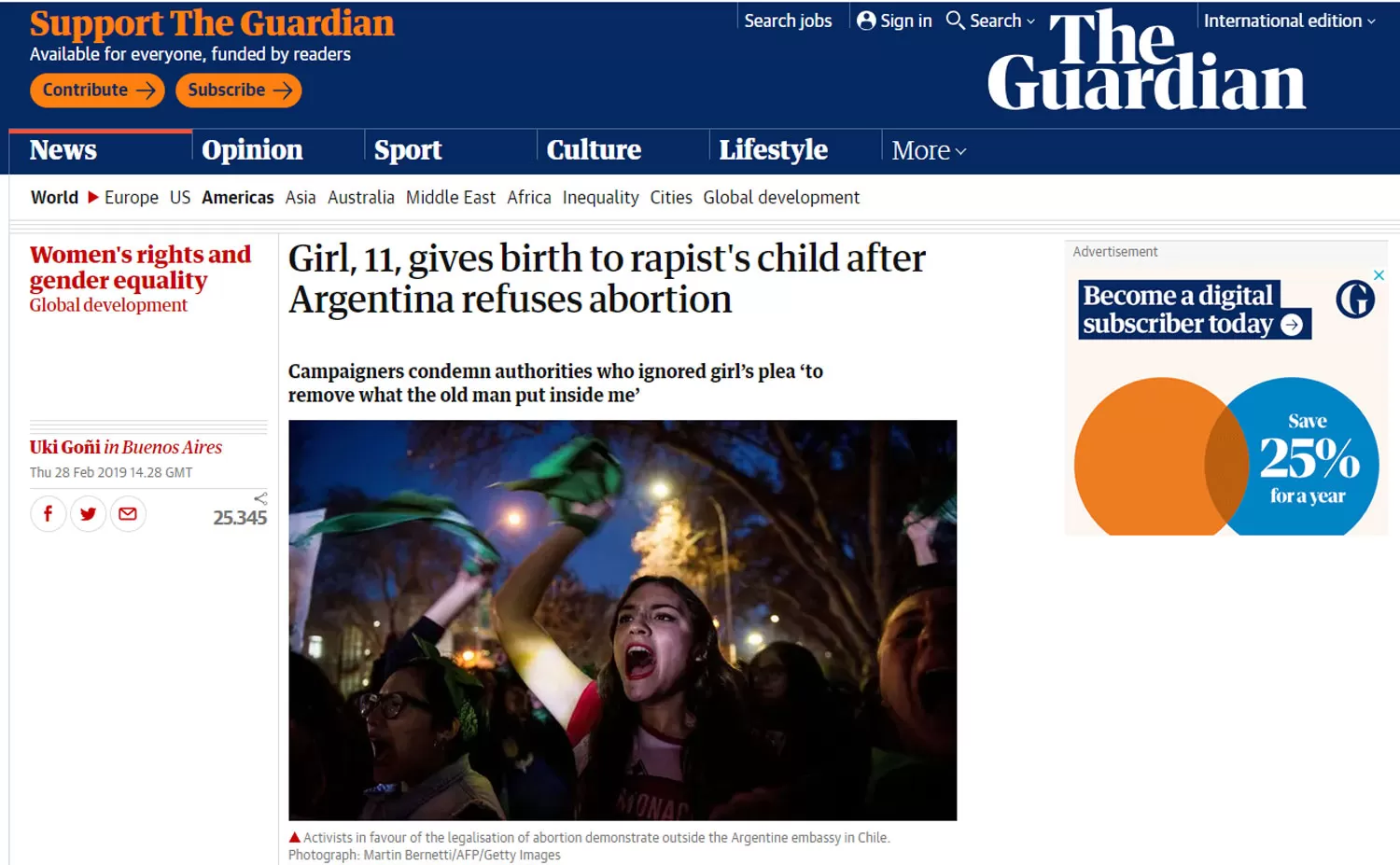 The Guardian reflejó el caso de la niña violada y es la segunda nota más leída en su sitio