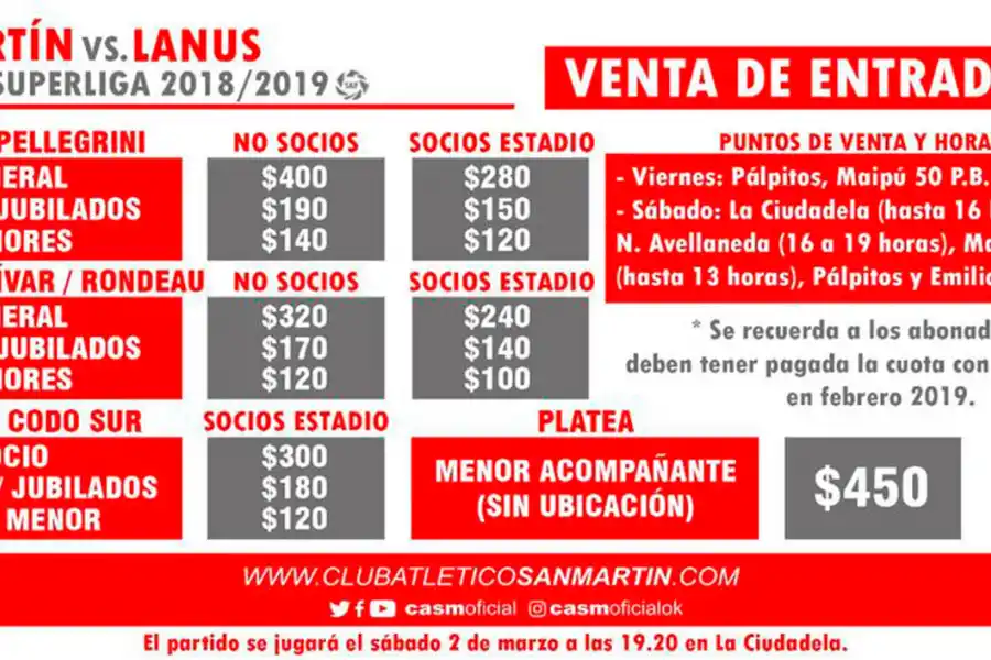 Salen a la venta las entradas de San Martín, por el debut de Caruso en La Ciudadela