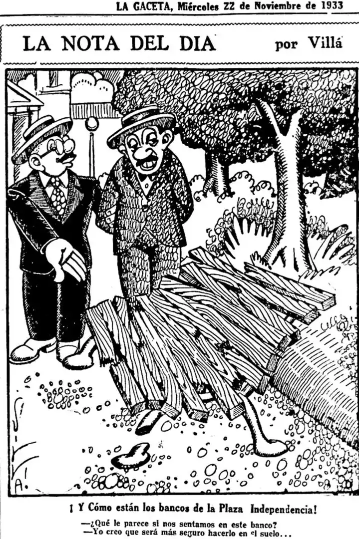 LA NOTA DEL DIA. Nuestro dibujante Villá también criticó a su manera el mal estado de algunos elementos de la plaza.