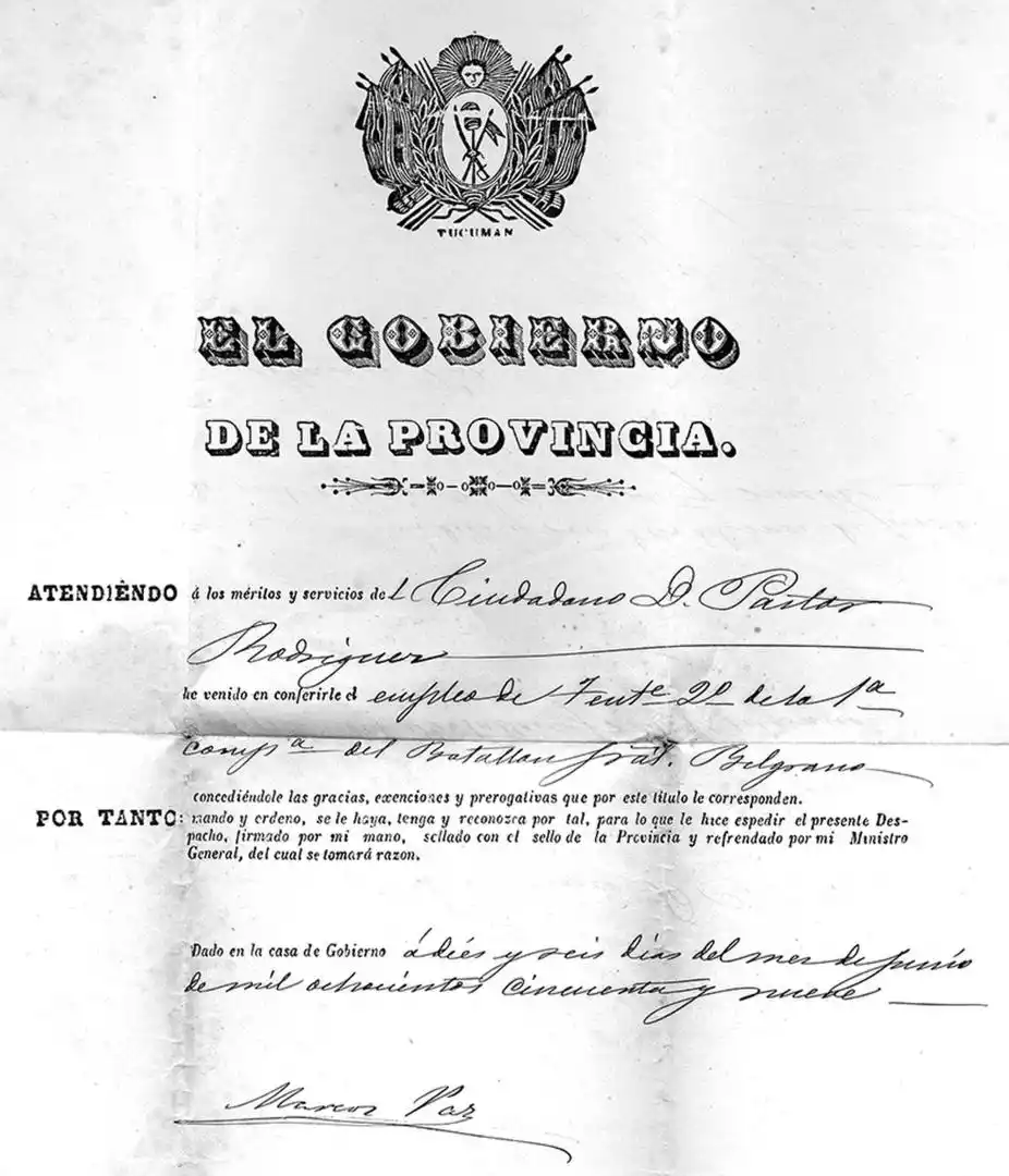 LA GUARDIA NACIONAL. Nombramiento de un oficial, firmado por el gobernador de Tucumán, Marcos Paz.