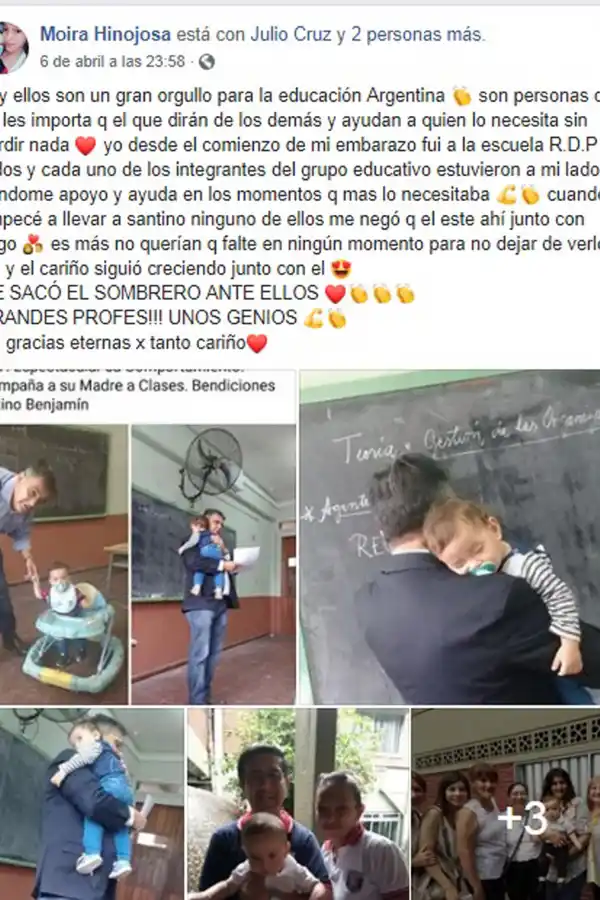 Un profesor tucumano da clases con el bebé de una alumna en sus brazos