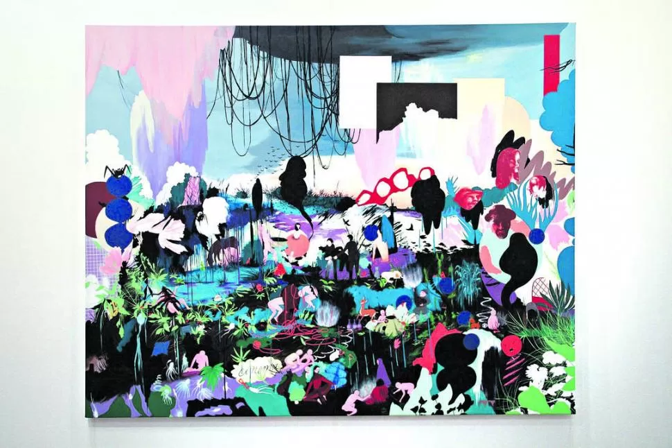 “IMPROVISACIÓN III”. El acrílico de Paula Otegui, con figuras y colores. 
