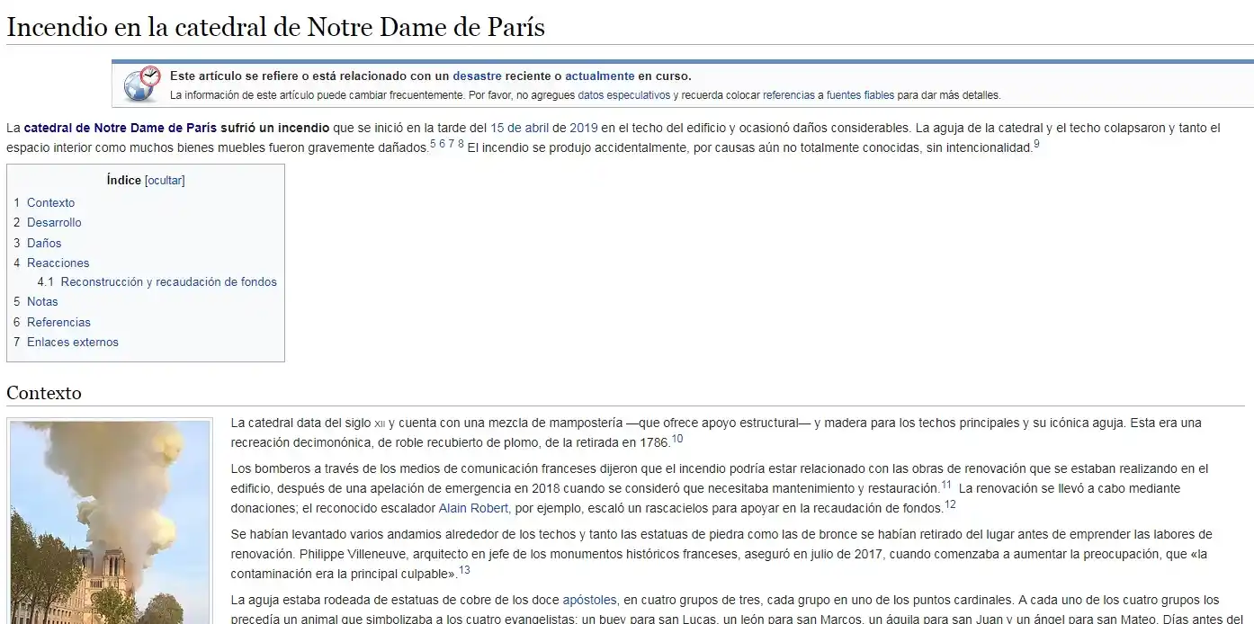 El incendio de Notre Dame ya tiene su artículo en Wikipedia y suma miles de visitas