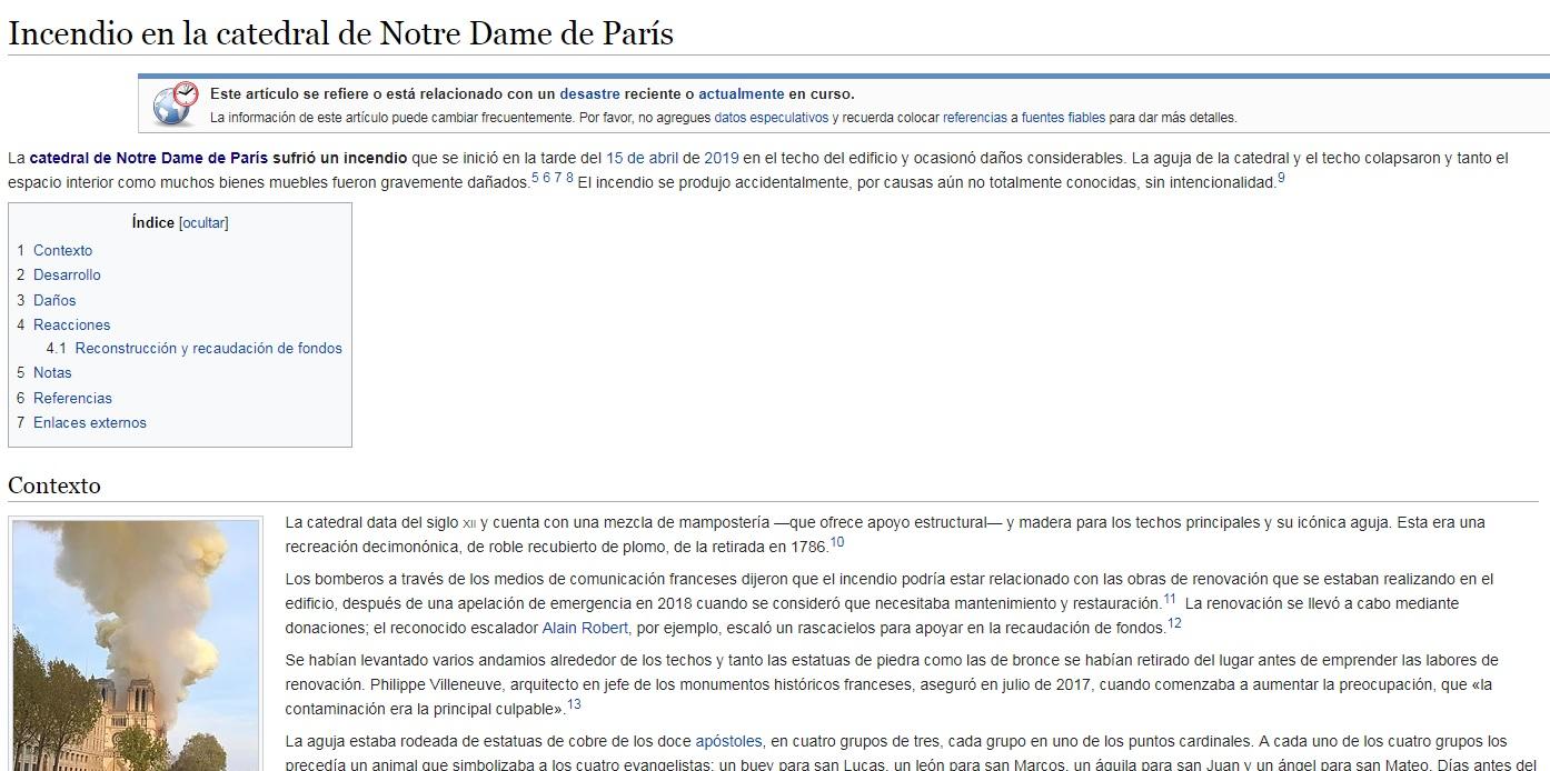 El incendio de Notre Dame ya tiene su artículo en Wikipedia y suma miles de visitas