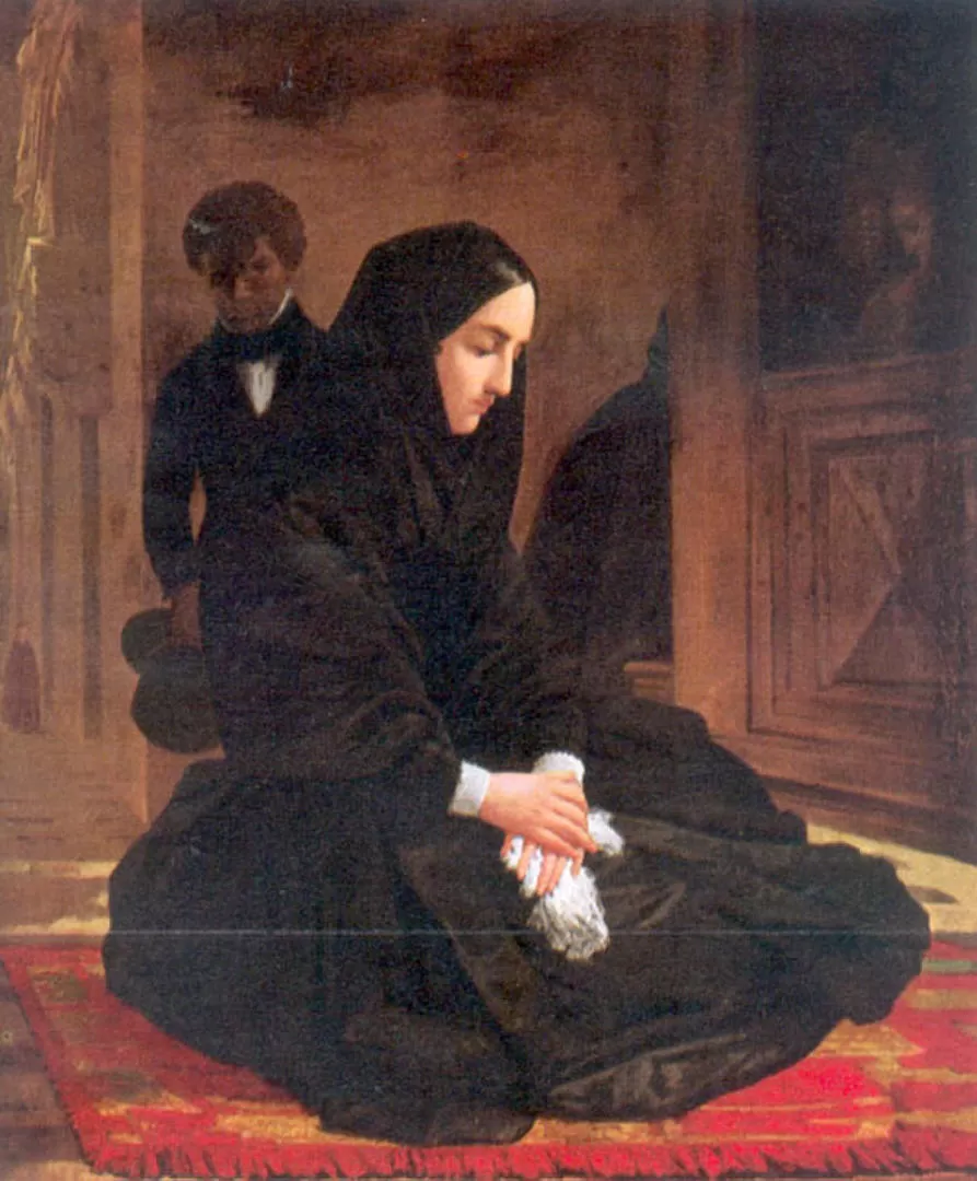 EN EL TEMPLO. El óleo de Monvoisin retrató a una dama porteña en la iglesia. Se sienta en el suelo, junto a un sirviente, como ocurría en Tucumán. 