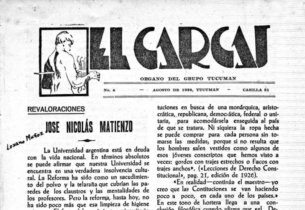 “EL CARCAJ”. Portada de uno de los números de la publicación tucumana. Se presentaba como “revista de crítica, de polémica y de afirmación”. 