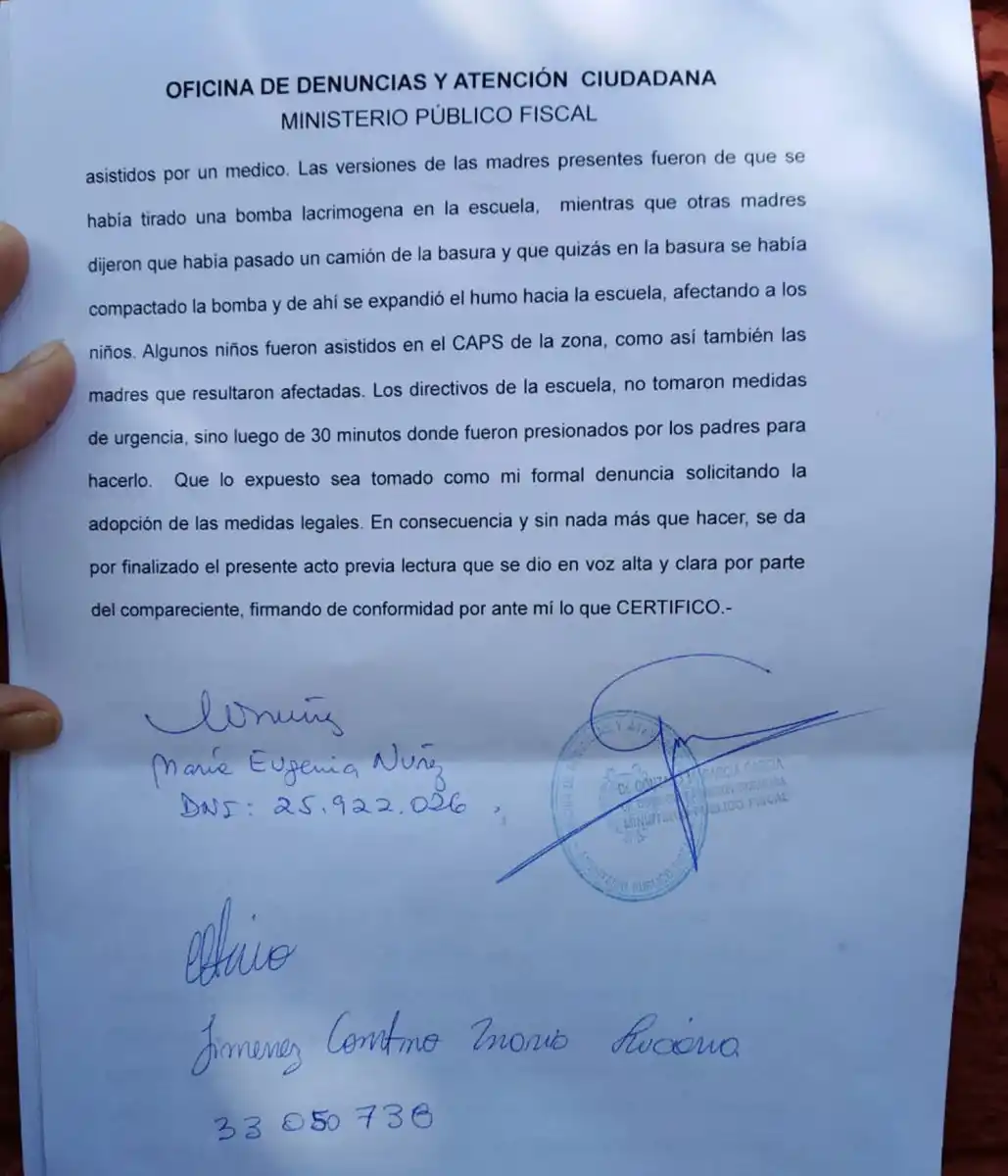 Denuncian que un gas intoxicó a los alumnos de la escuela Roca