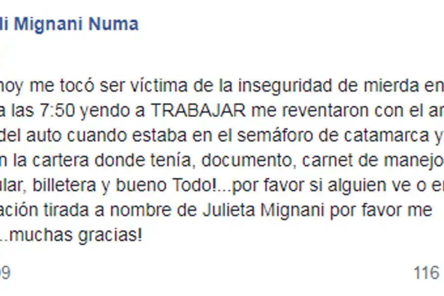 Iba a trabajar, le reventaron los vidrios del auto con un arma y le robaron todo