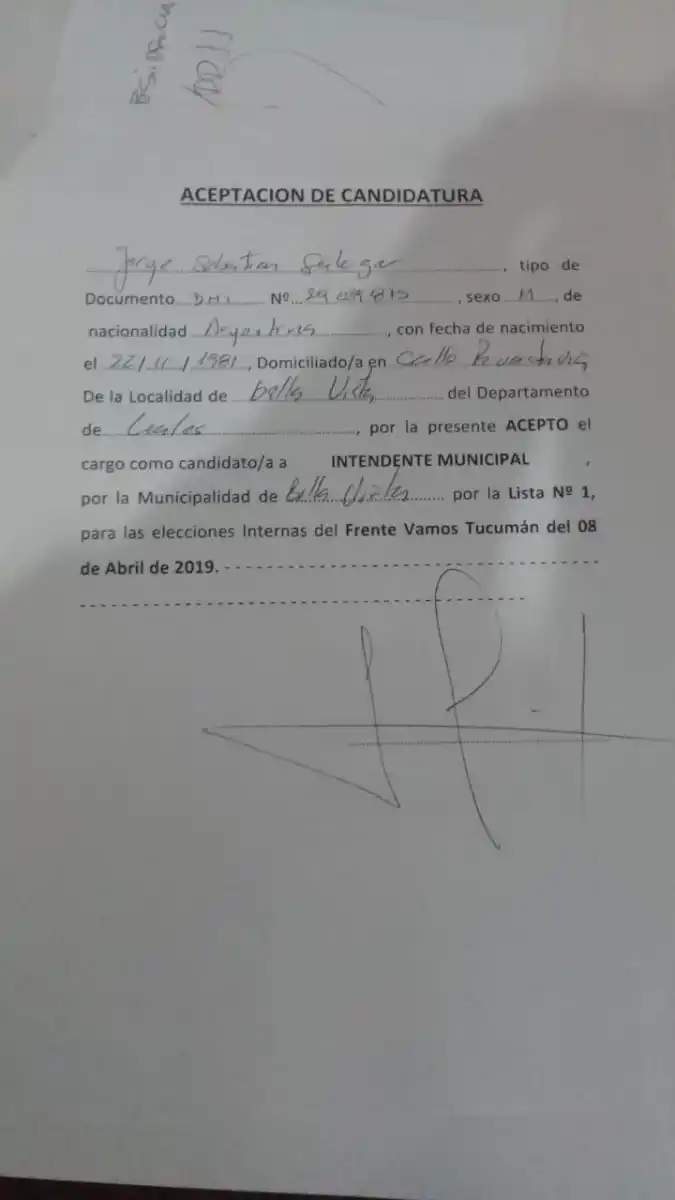 ACEPTACIÓN INTERNA. Salazar había cumplido los plazos internos de Vamos Tucumán; ahora será candidato por otro espacio.
