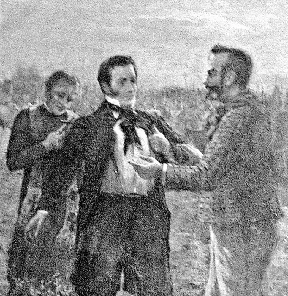 LAS CHAQUETAS. Dorrego y Gregorio Aráoz de La Madrid intercambian sus chaquetas frente al pelotón.