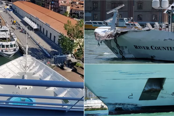 Video: un crucero chocó un barco en Venecia y dejó cuatro heridos