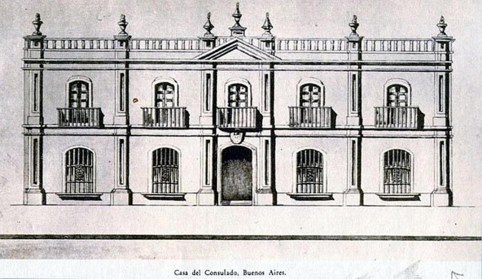 EL LOCAL DE SESIONES. Edificio del Consulado, donde sesionó el Congreso al trasladarse a Buenos Aires. Estaba ubicado en la hoy calle San Martín entre Bartolomé Mitre y Perón.