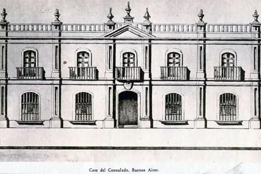 EL LOCAL DE SESIONES. Edificio del Consulado, donde sesionó el Congreso al trasladarse a Buenos Aires. Estaba ubicado en la hoy calle San Martín entre Bartolomé Mitre y Perón.