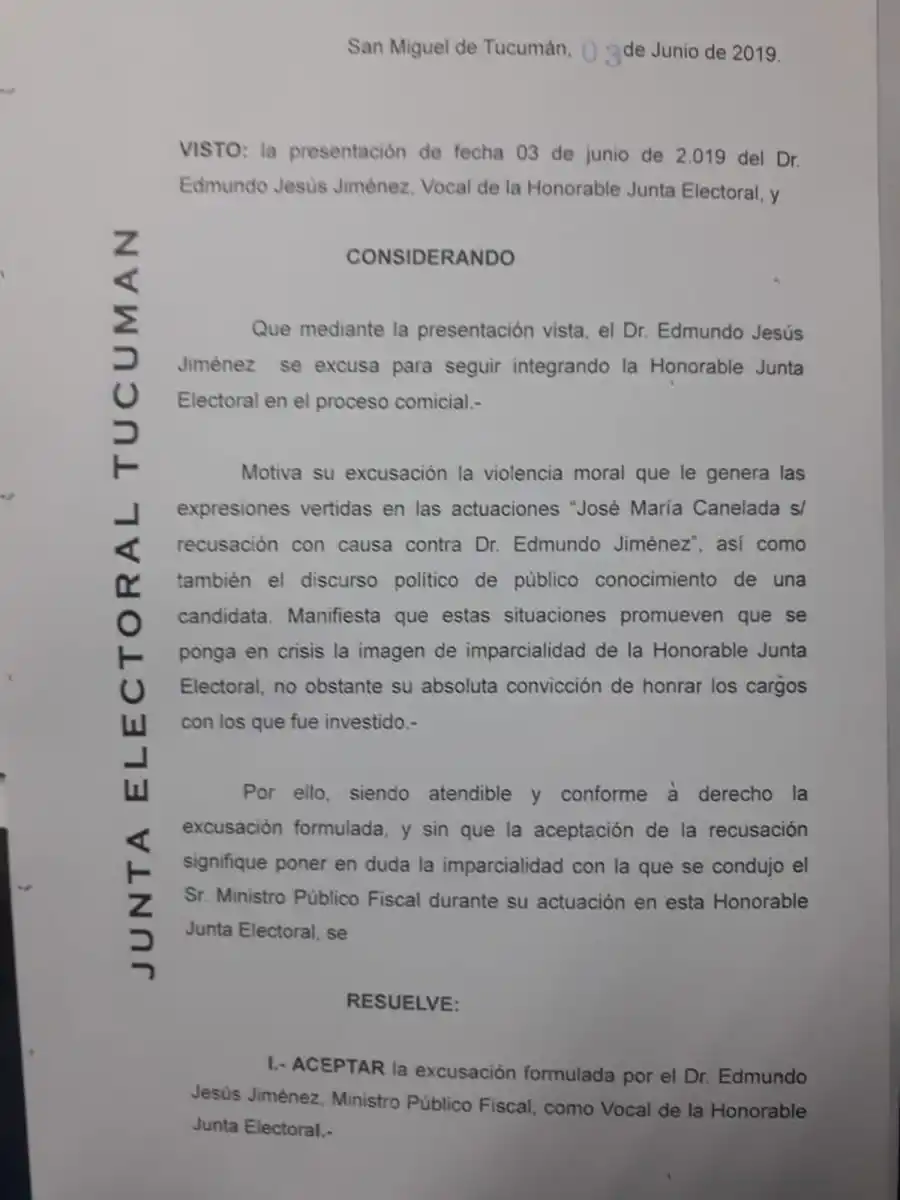 Cuestionado, Jiménez dio un paso al costado de la Junta Electoral