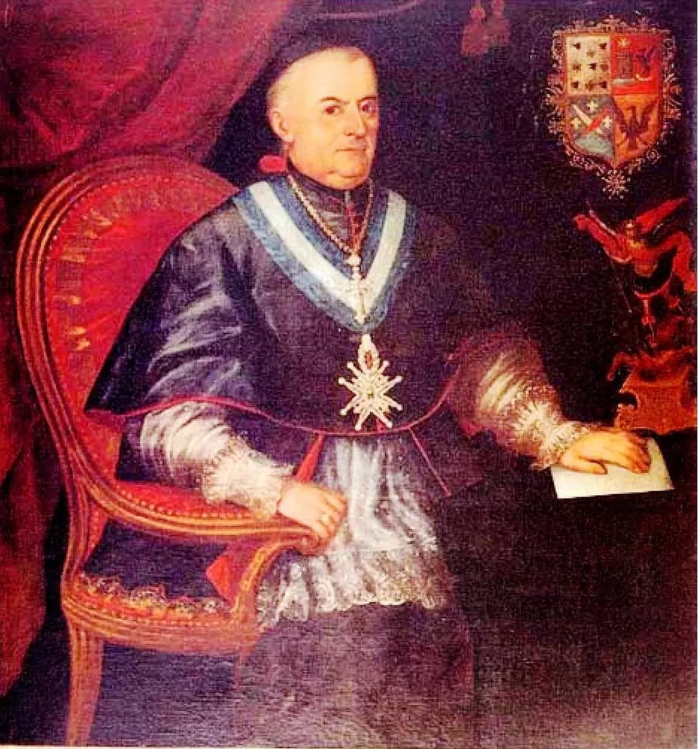 JUAN MANUEL MOSCOSO Y PERALTA. Retrato de época del obispo de Córdoba del Tucumán. 