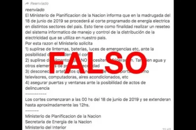 Tené en cuenta: es falso que hoy habrá un nuevo apagón a nivel nacional