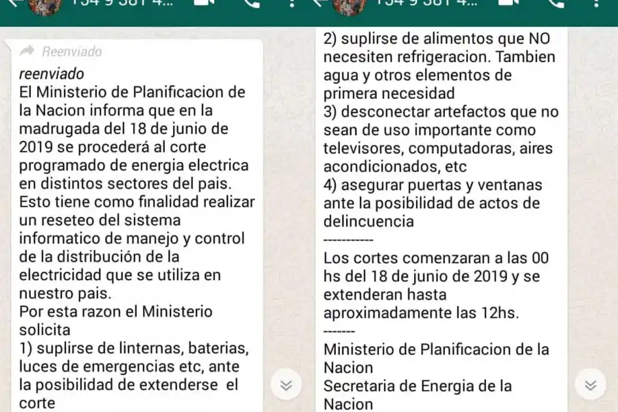 Tené en cuenta: es falso que hoy habrá un nuevo apagón a nivel nacional