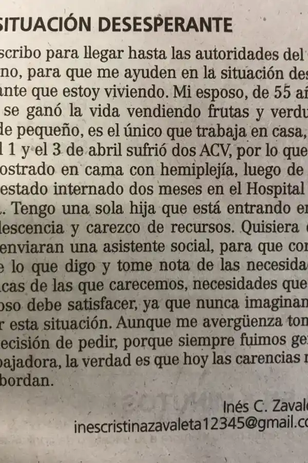La carta que publicó Inés en LA GACETA de hoy.