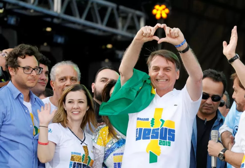 “GRACIAS”. Bolsonaro participó del principal evento de los evangélicos en Brasil y les agradeció el apoyo. reuters