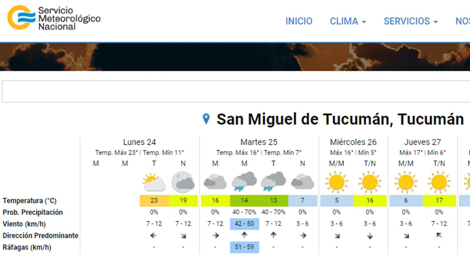 Anticipan vientos y ráfagas muy fuertes e inusuales para mañana en Tucumán