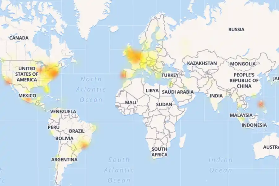 Mapa de los problemas experimentados por usuarios de Facebook.