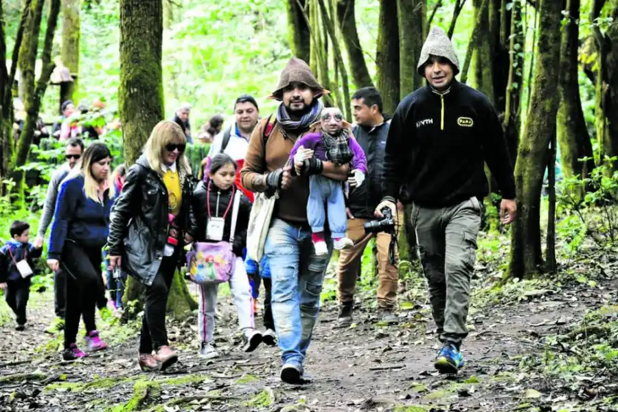 EN PLENO PASEO. Guías y el público recorren las sendas del cerro. 