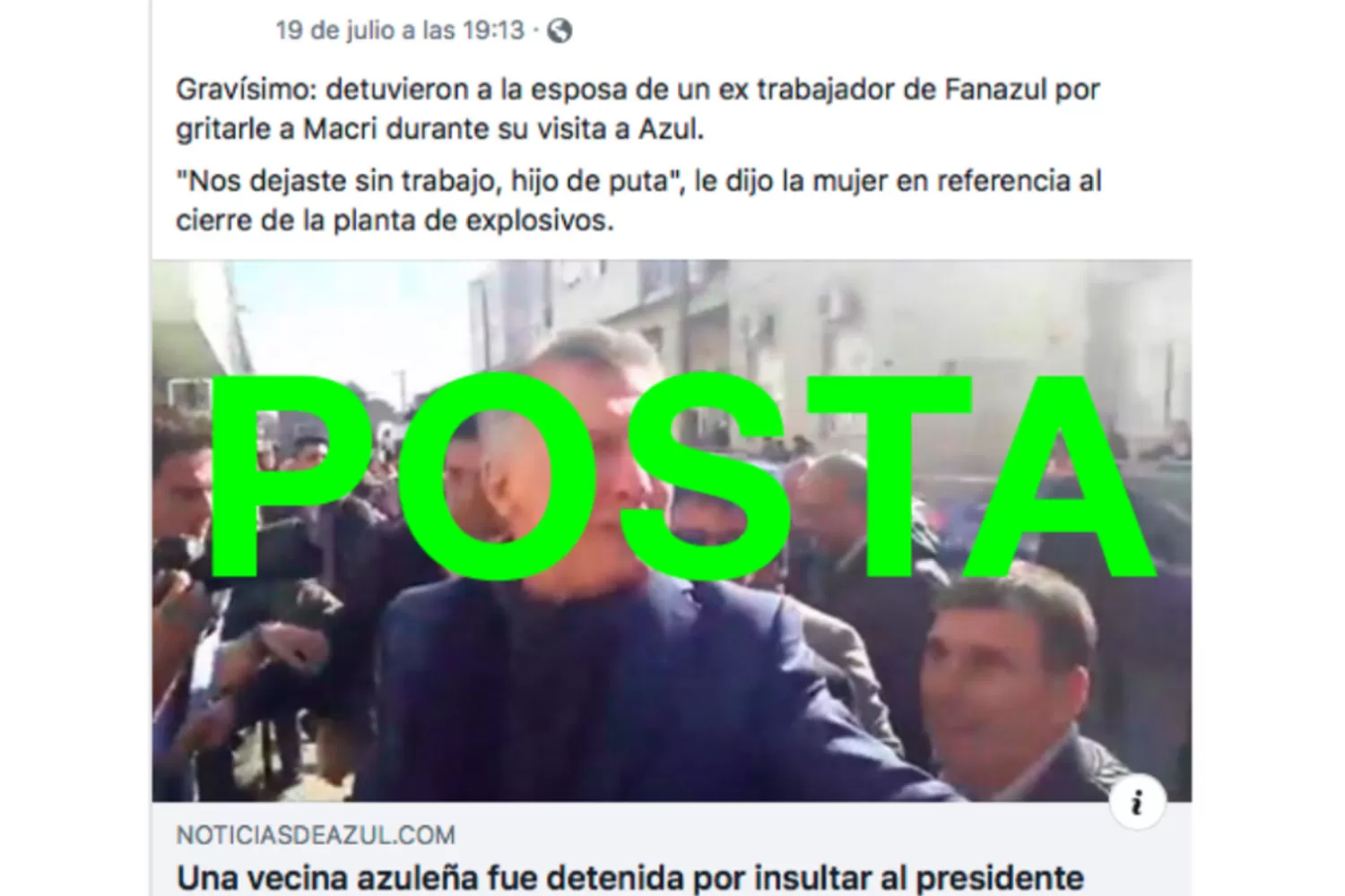 Sí, detuvieron a una mujer en Azul por insultar a Macri