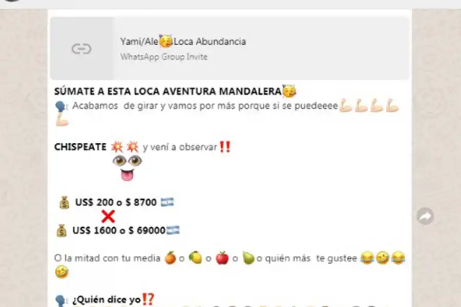 ENTUSIASMO. Así invitan a los posibles participantes a sumarse a los grupos de WhatsApp.
