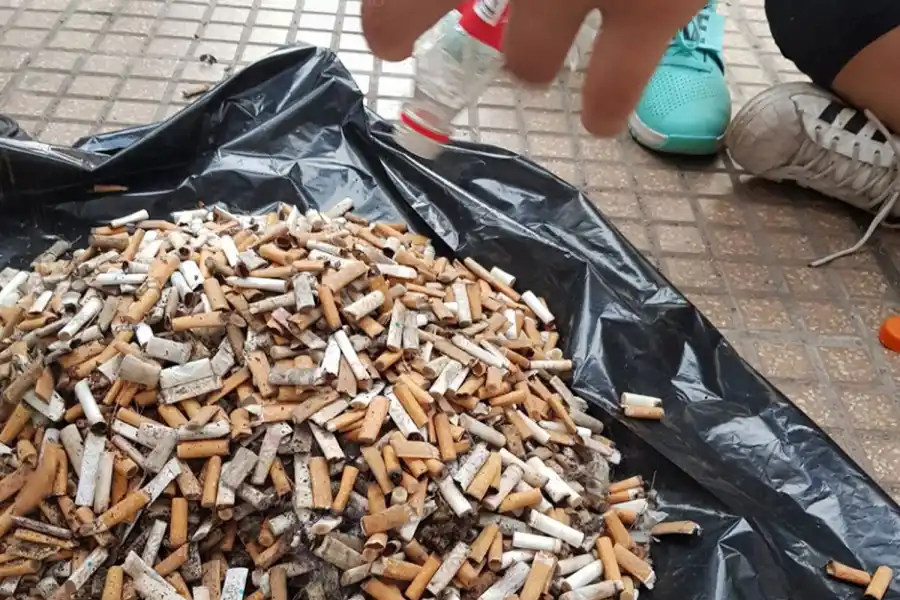 Un grupo de jóvenes recolectó más de 4.000 colillas de cigarrillos en el microcentro