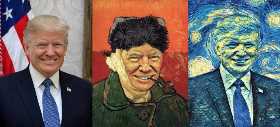 CONTUNDENTE PRUEBA. El presidente Donald Trump y el pintor Van Gogh luego de la transformación. 