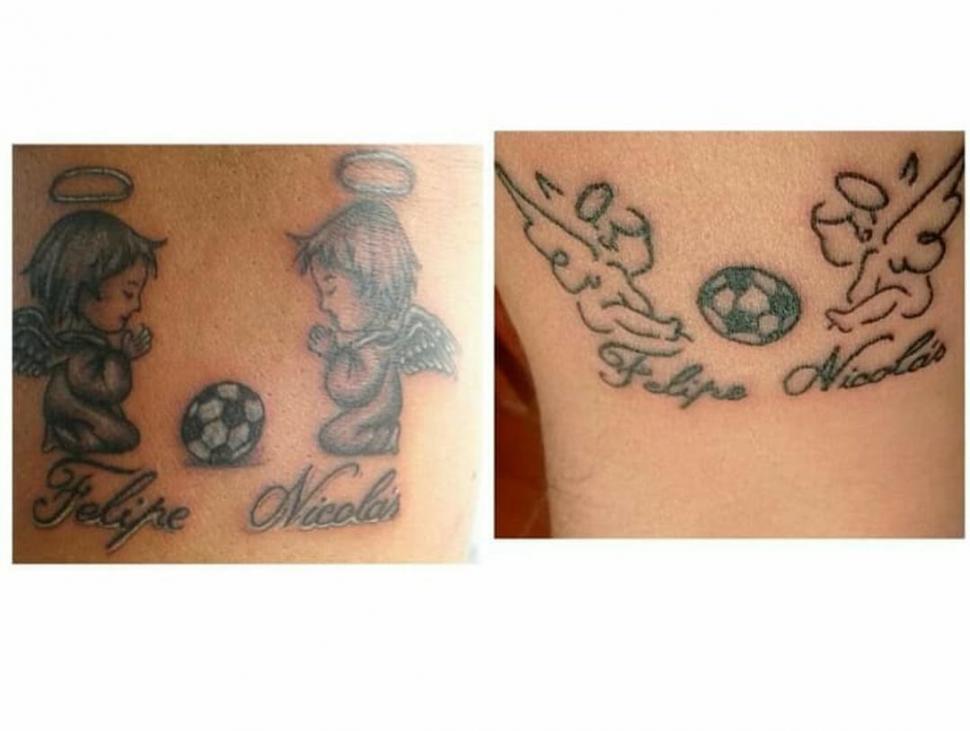 RECUERDOS. Los tatuajes que se hizo a joven con los nombres dos niños.  